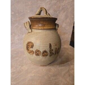 Ceramic Vintage Cookie Jar Handmade Thrown Pottery Country 8 Inch Tall